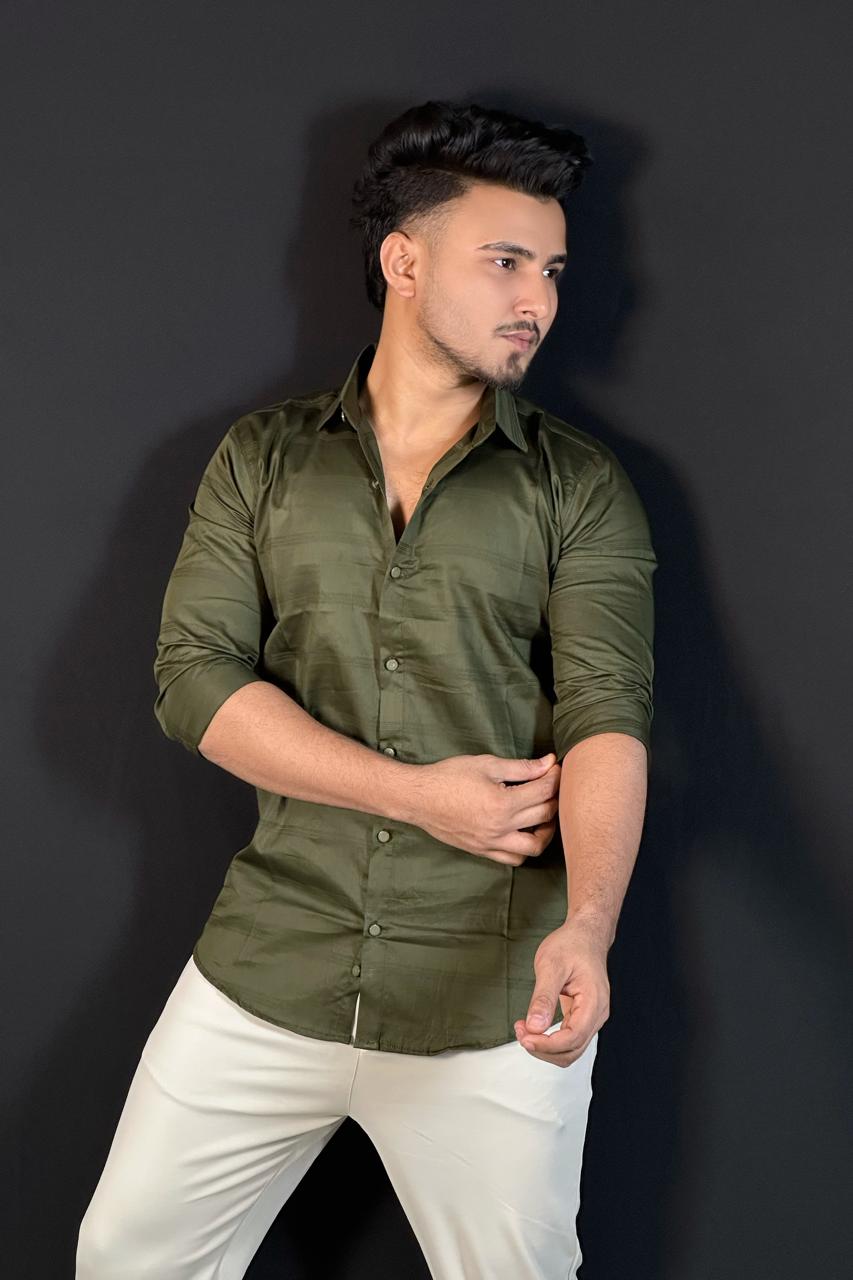 অলিভ কালার থ্রি স্টাইপ শার্ট